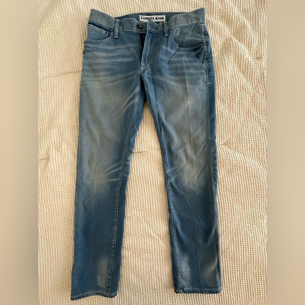 Express Jeans 30x32, dark wash/indigo skinny jeans